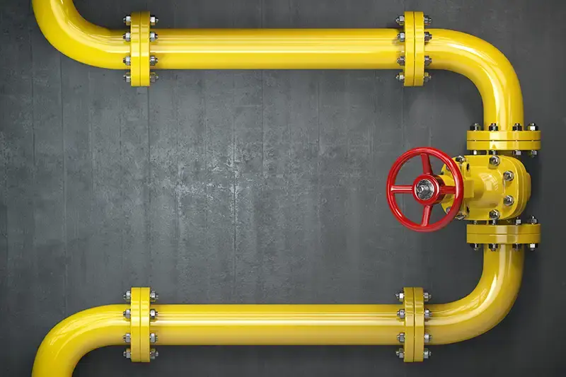 Yellow pipes with flanges